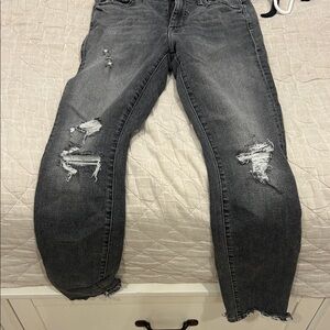 MOTHER High Rise Distressed Gray Jeans
